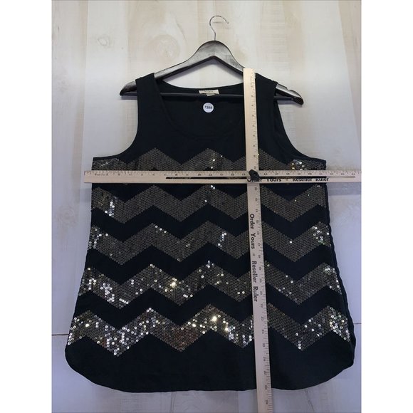 Loft Ann Taylor Black Chiffon Sequined Tank Top Womens Size Large-7285 - Picture 4 of 7